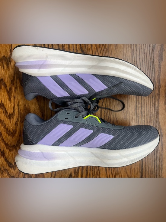 adidas Shoes - adidas Grey Athletic Shoes with Lavender Stripes - worn once!